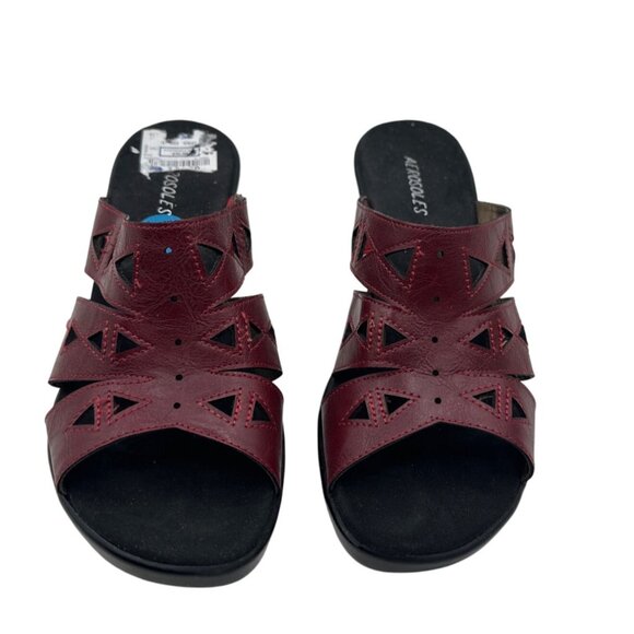 Aerosoles Size 10 Leather Slip-On Wedge Casual Comfortable Sandals Red - Picture 3 of 7